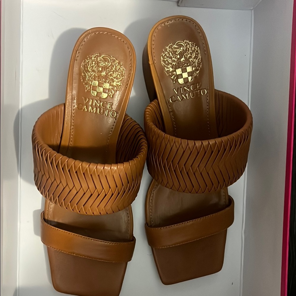 Vince Camuto Tan Woven Sandals Modern Minimalist Design